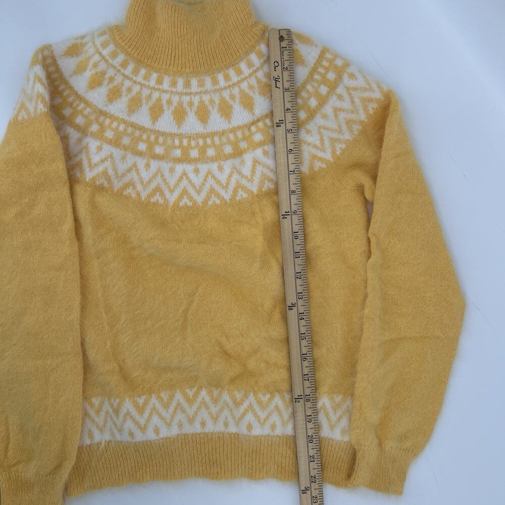 Escada Resort Sweater Women S Turtleneck Angora Yellow Fair Isle Fluffy Italy - Picture 9 of 9